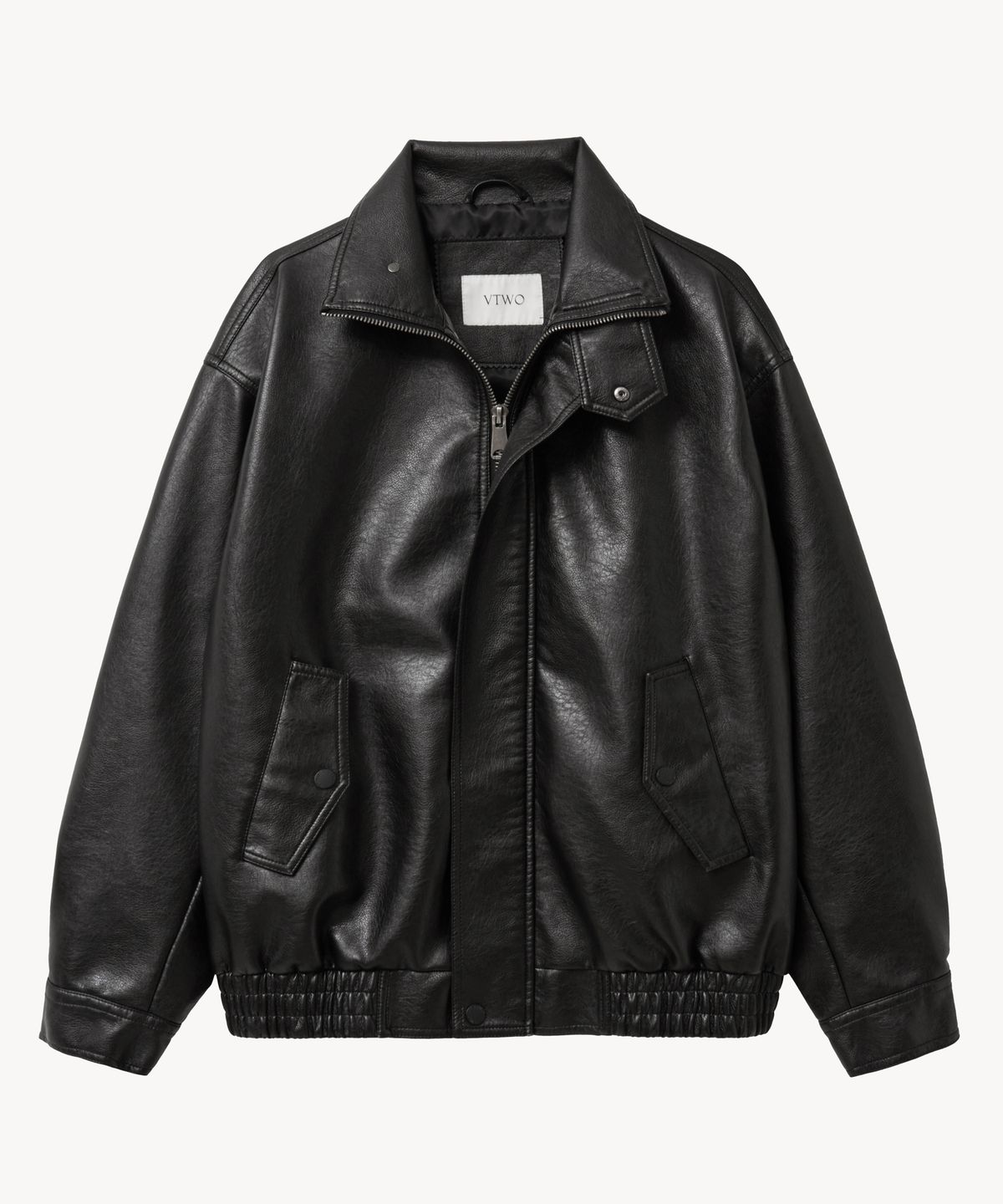 브이투(VTWO) 8279 오버핏 워싱 레더 자켓 (BLACK)