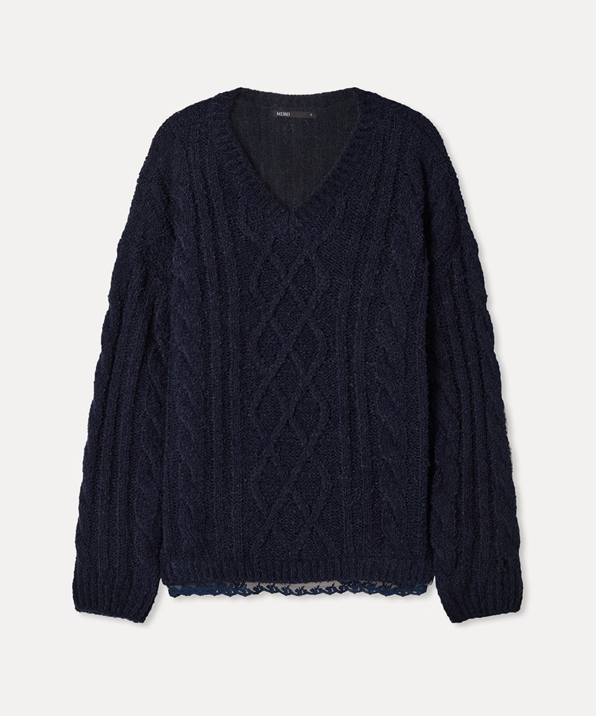 미쏘(MIXXO) V넥 레이스 케이블 풀오버_MIWKAG222T