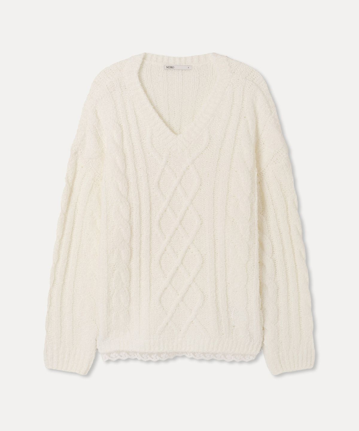 미쏘(MIXXO) V넥 레이스 케이블 풀오버_MIWKAG222T