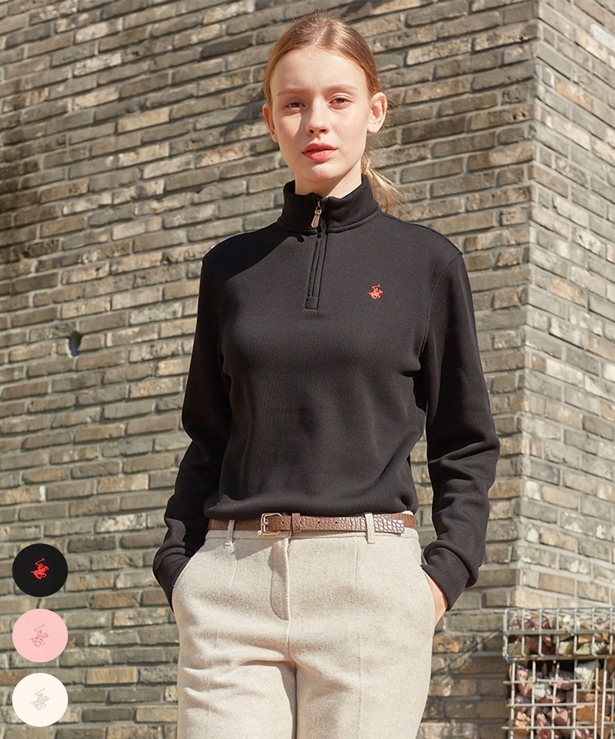 비버리힐스 폴로클럽(BHPOLOCLUB) 여성 시그니처 기모 하프집업 3Color TS484