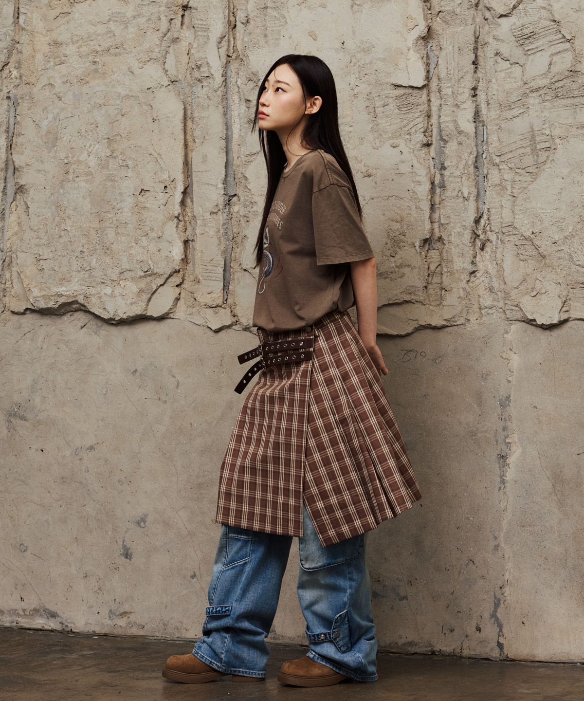 베테제(VETEZE) Karv Buckle Wrap Skirt (Brown)