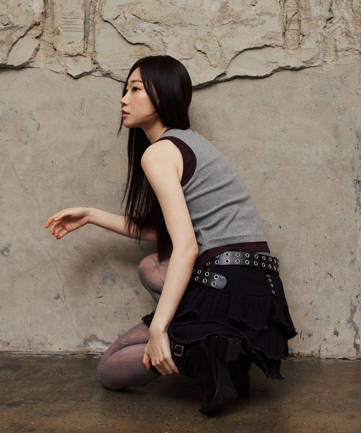 베테제(VETEZE) Slim Fit Layered Sleeveless (Gray/P)