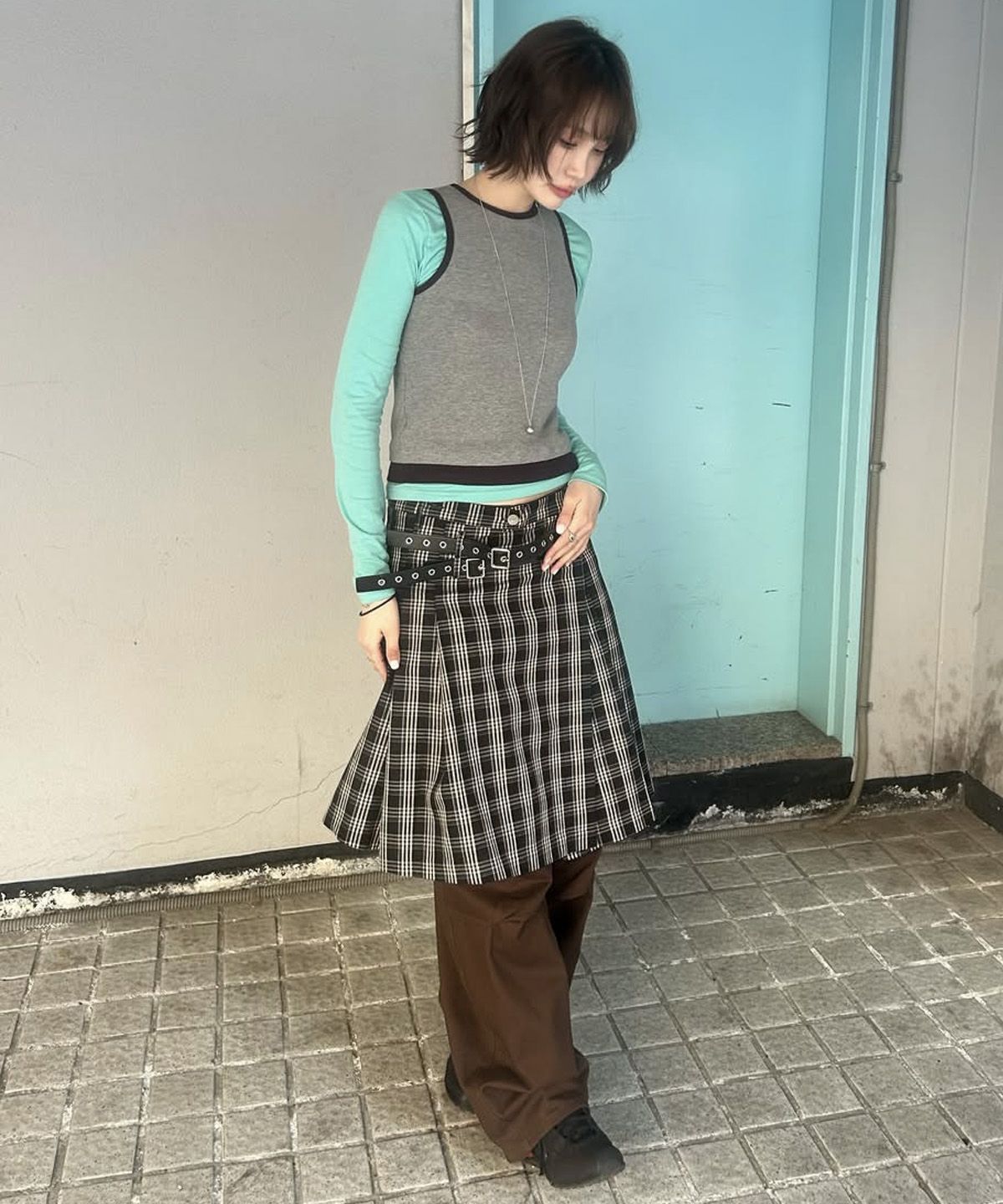 베테제(VETEZE) Slim Fit Layered Sleeveless (Gray/P)