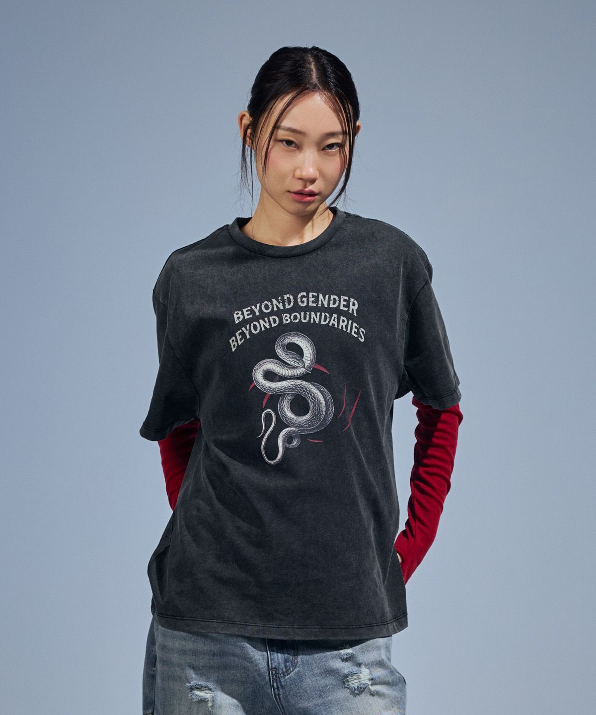베테제(VETEZE) BGBB Snake Garment Dyed half T (Black)