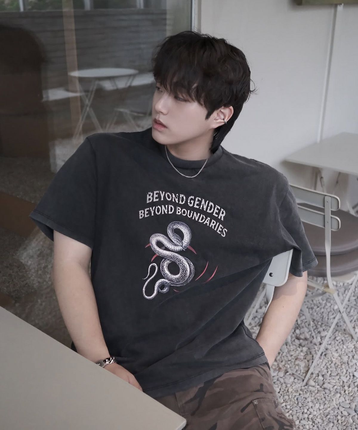 베테제(VETEZE) BGBB Snake Garment Dyed half T (Black)