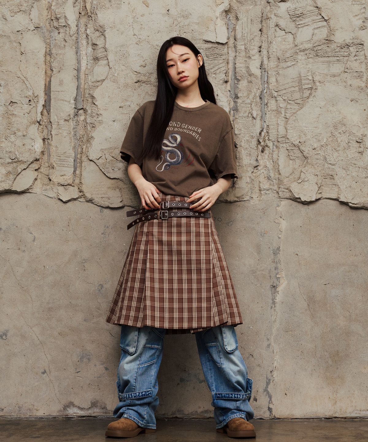 베테제(VETEZE) BGBB Snake Garment Dyed half T (Brown)