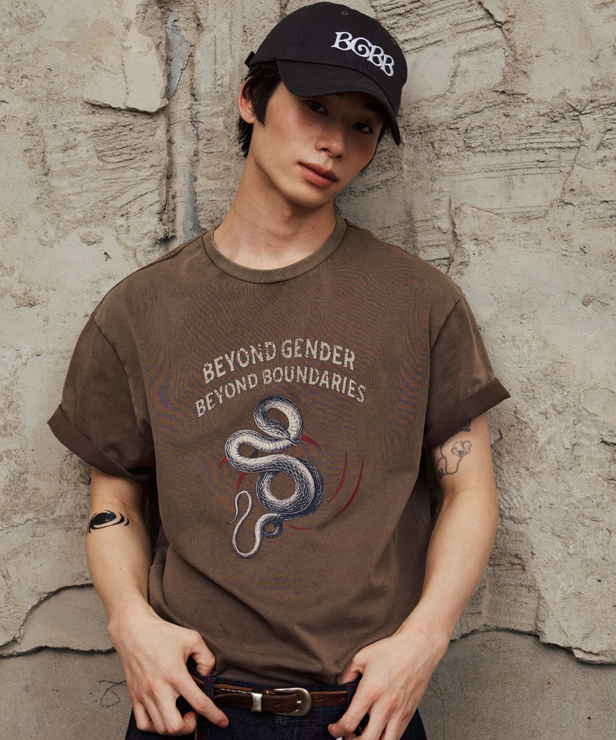 베테제(VETEZE) BGBB Snake Garment Dyed half T (Brown)