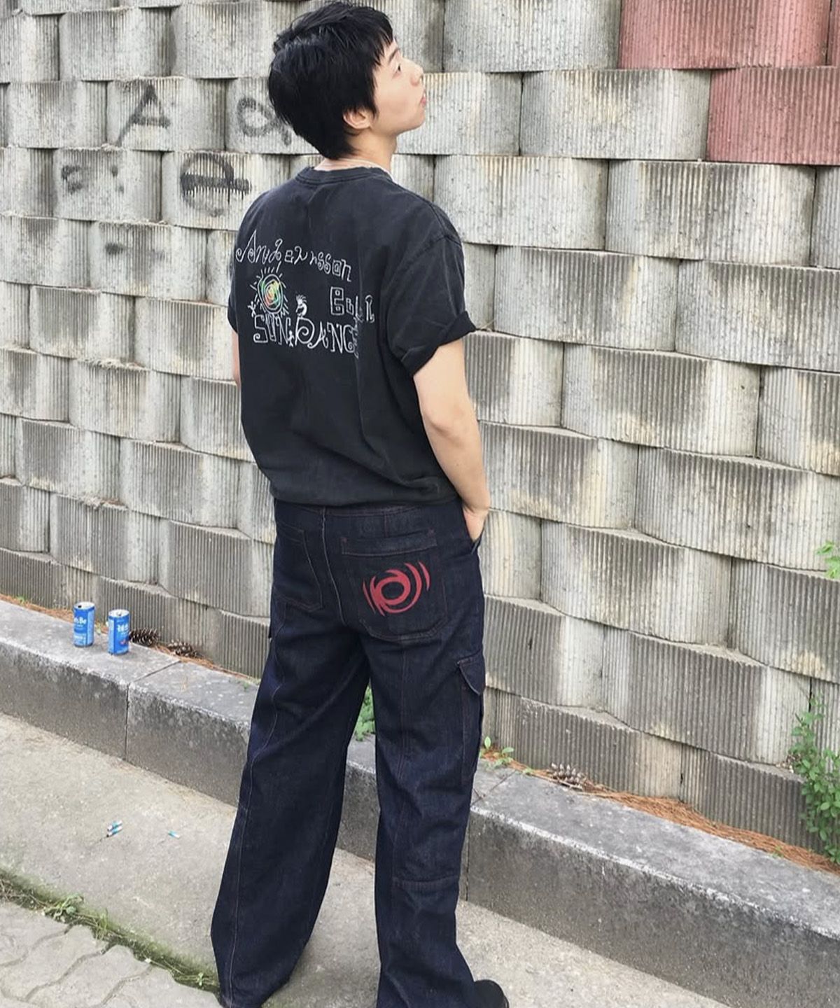 베테제(VETEZE) Red Stitch Indigo Cargo Denim Pants