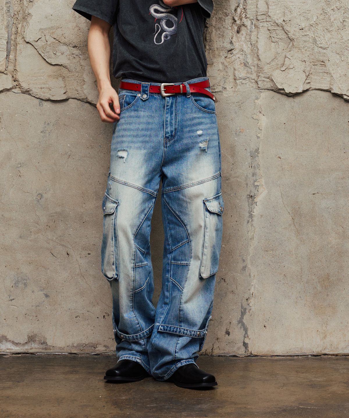 베테제(VETEZE) Washed Cargo Denim Detail Pants