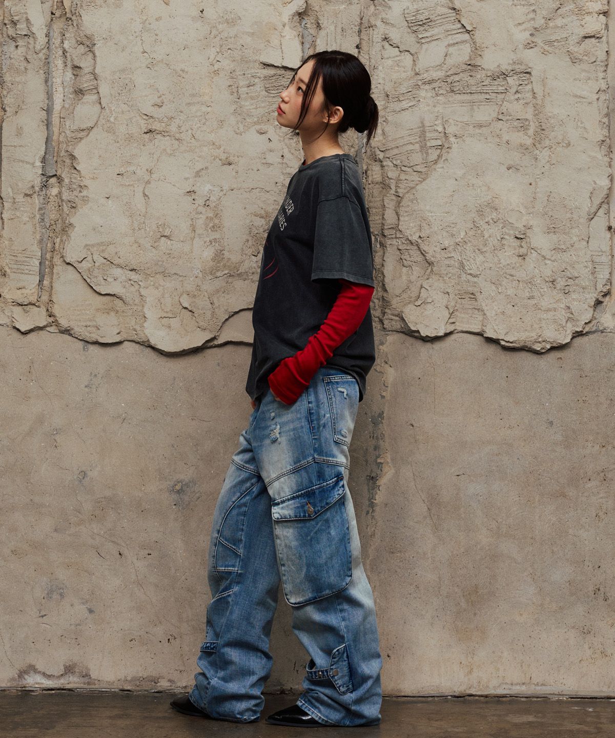 베테제(VETEZE) Washed Cargo Denim Detail Pants
