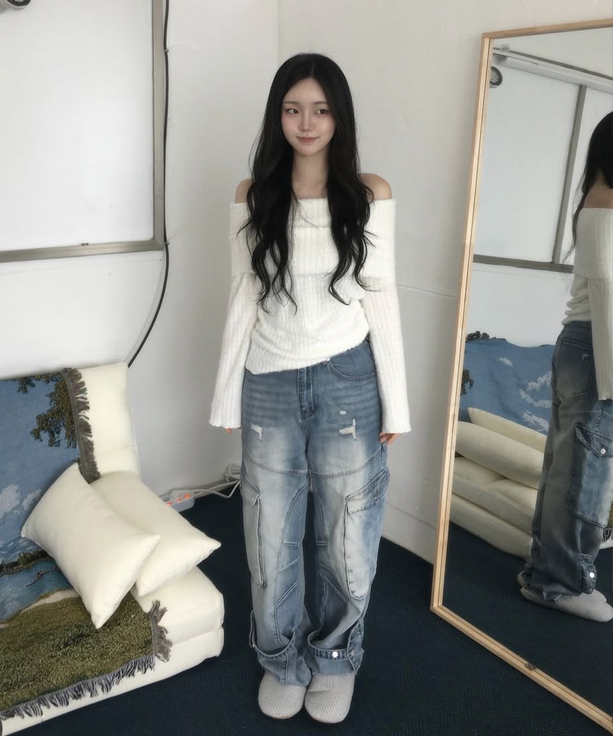 베테제(VETEZE) Washed Cargo Denim Detail Pants