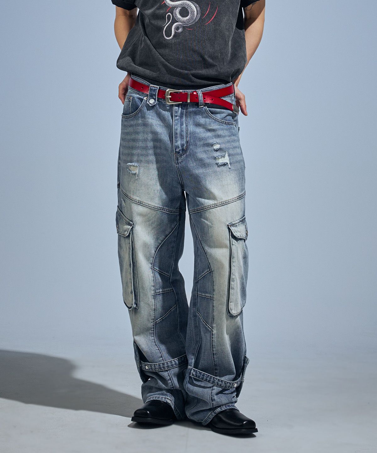 베테제(VETEZE) Washed Cargo Denim Detail Pants