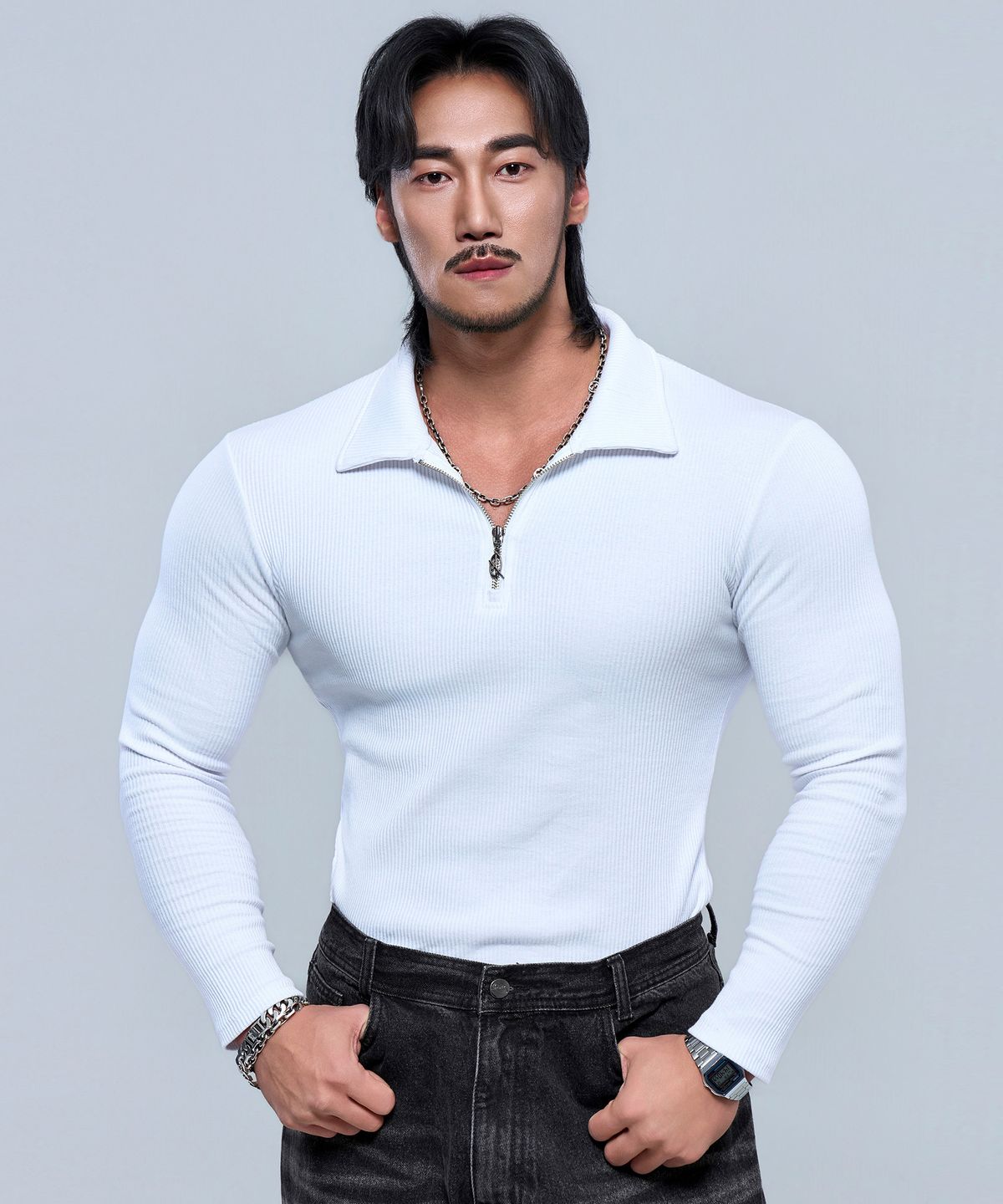 피지컬가먼츠(PHYSICAL GARMENTS) P2606 골지 카라 머슬핏 긴팔티 [2COLOR]