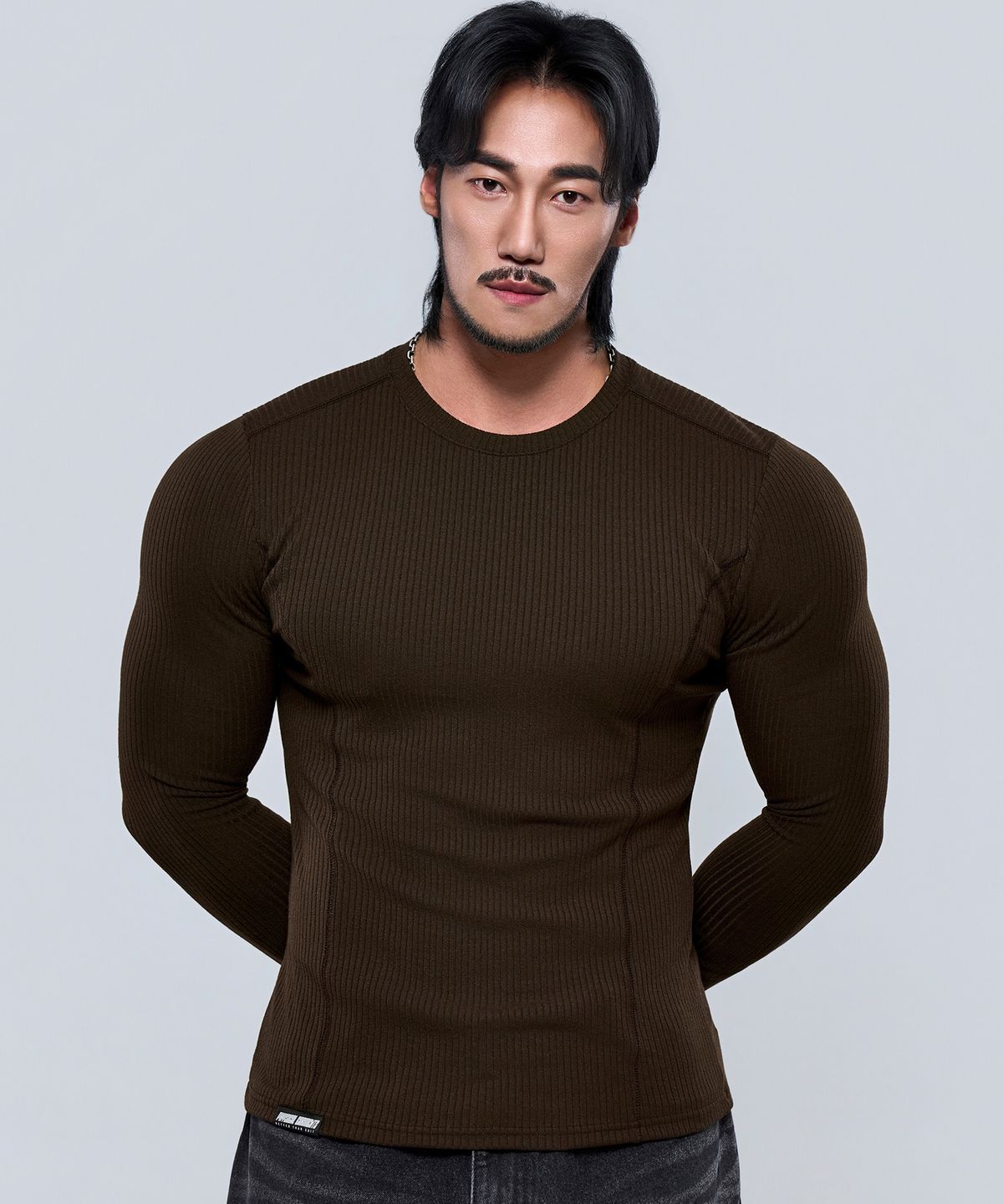 피지컬가먼츠(PHYSICAL GARMENTS) P2607 골지 절개 머슬핏 긴팔티 [2COLOR]