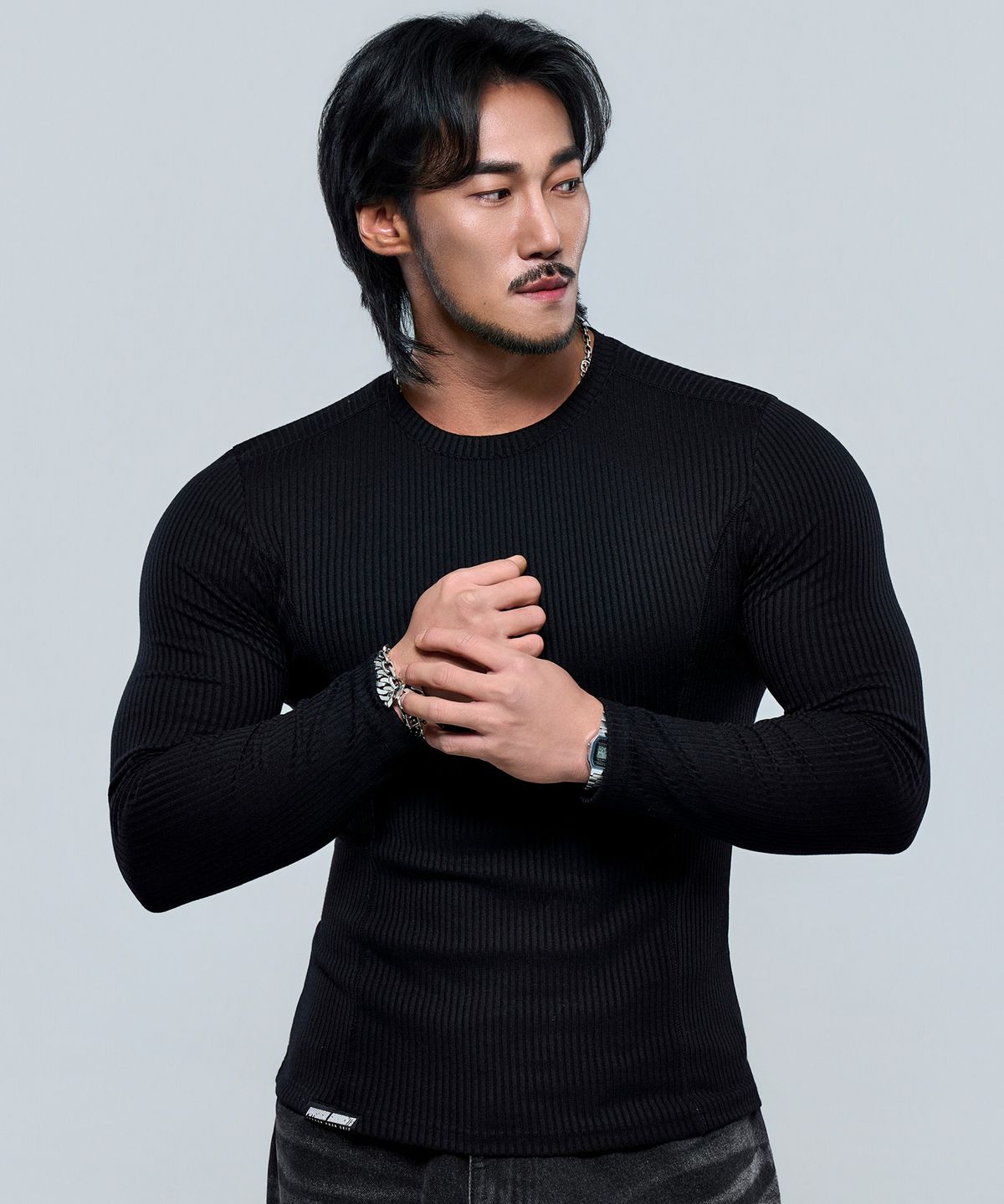 피지컬가먼츠(PHYSICAL GARMENTS) P2607 골지 절개 머슬핏 긴팔티 [2COLOR]