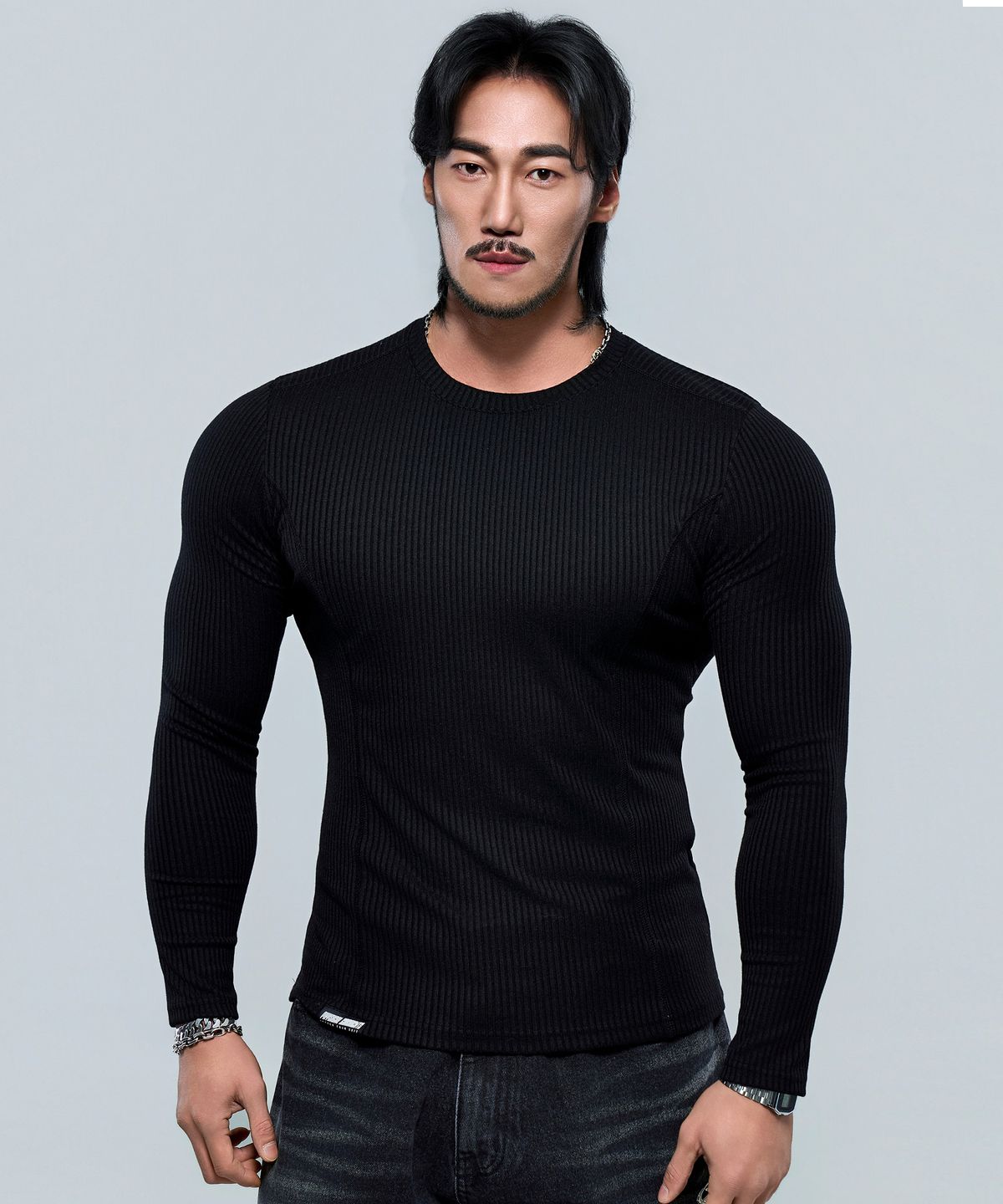 피지컬가먼츠(PHYSICAL GARMENTS) P2607 골지 절개 머슬핏 긴팔티 [2COLOR]