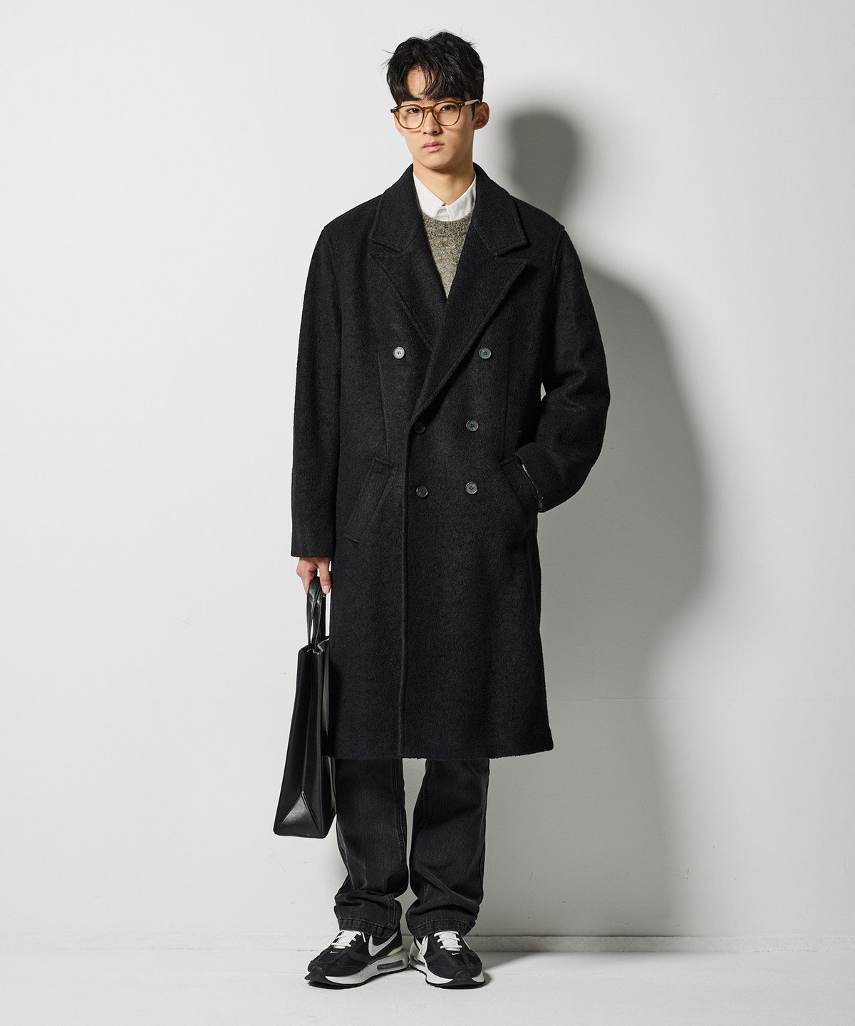 에스티코(STCO) 더블 브레스티드 부클 WOOL 코트_블랙 (오버핏)_SCTVD75OSB