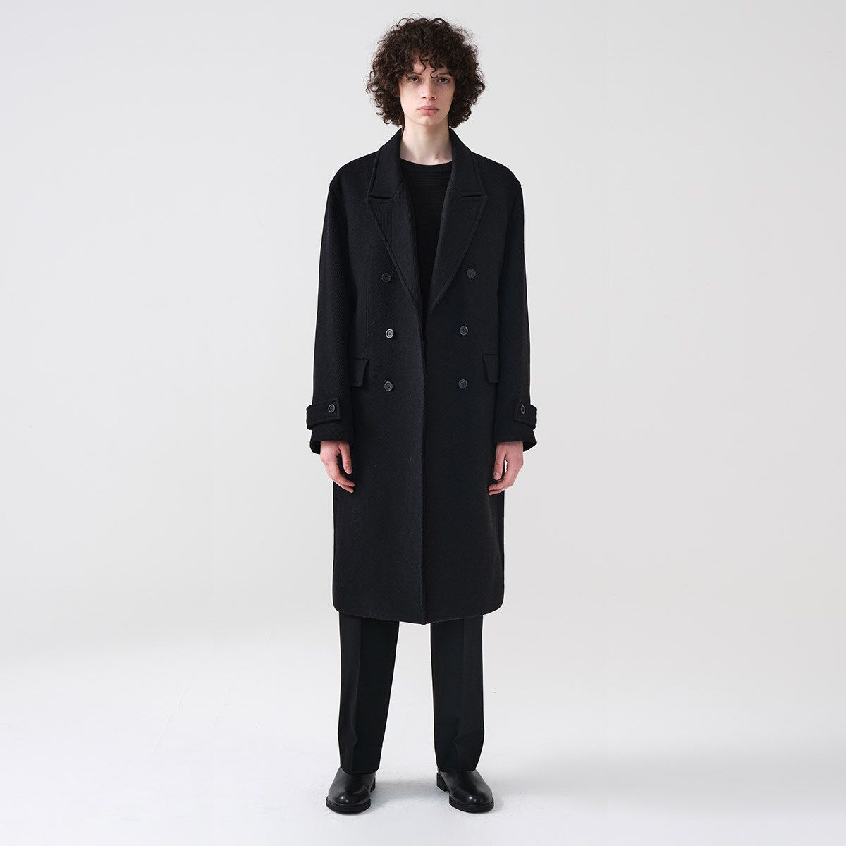 에스티코(STCO) 더블 브레스티드 WOOL 코트 블랙 (오버핏)_SCTUD73OSB