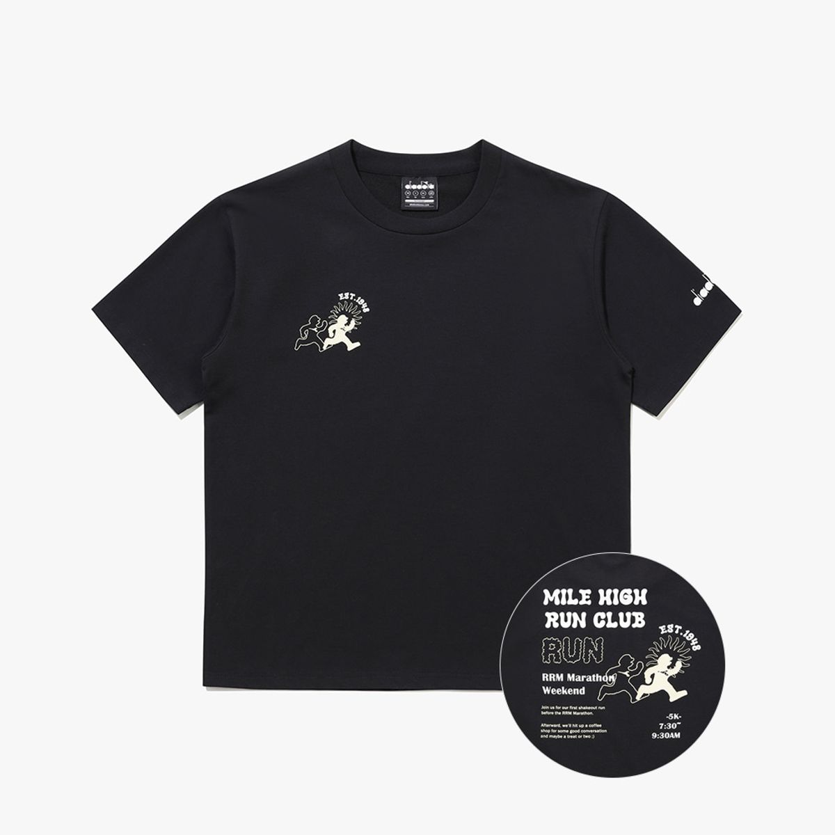 디아도라(diadora) HIGH MILE 런클럽 그래픽 반팔 티셔츠 BLACK
