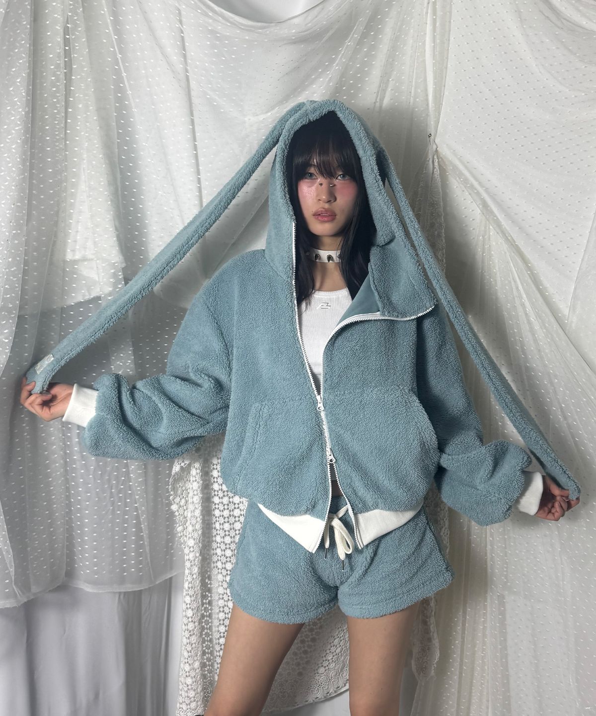 판영(FANYOUNG) 플러피 러빗 후드집업 - 민트