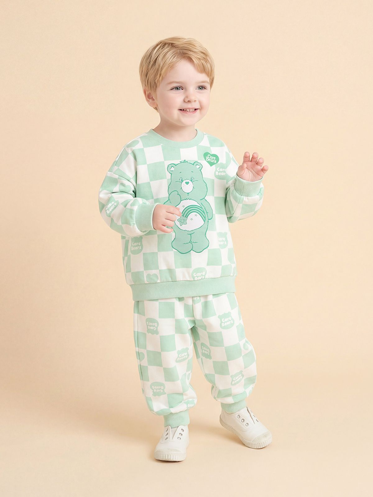 케어베어(CAREBEARS) 곰돌이 체커보드 와이드립 상하복