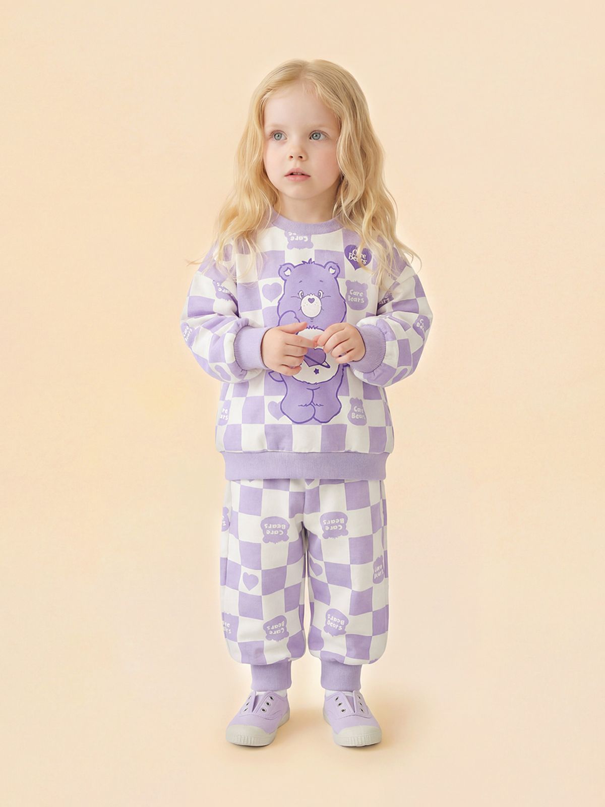케어베어(CAREBEARS) 곰돌이 체커보드 와이드립 상하복