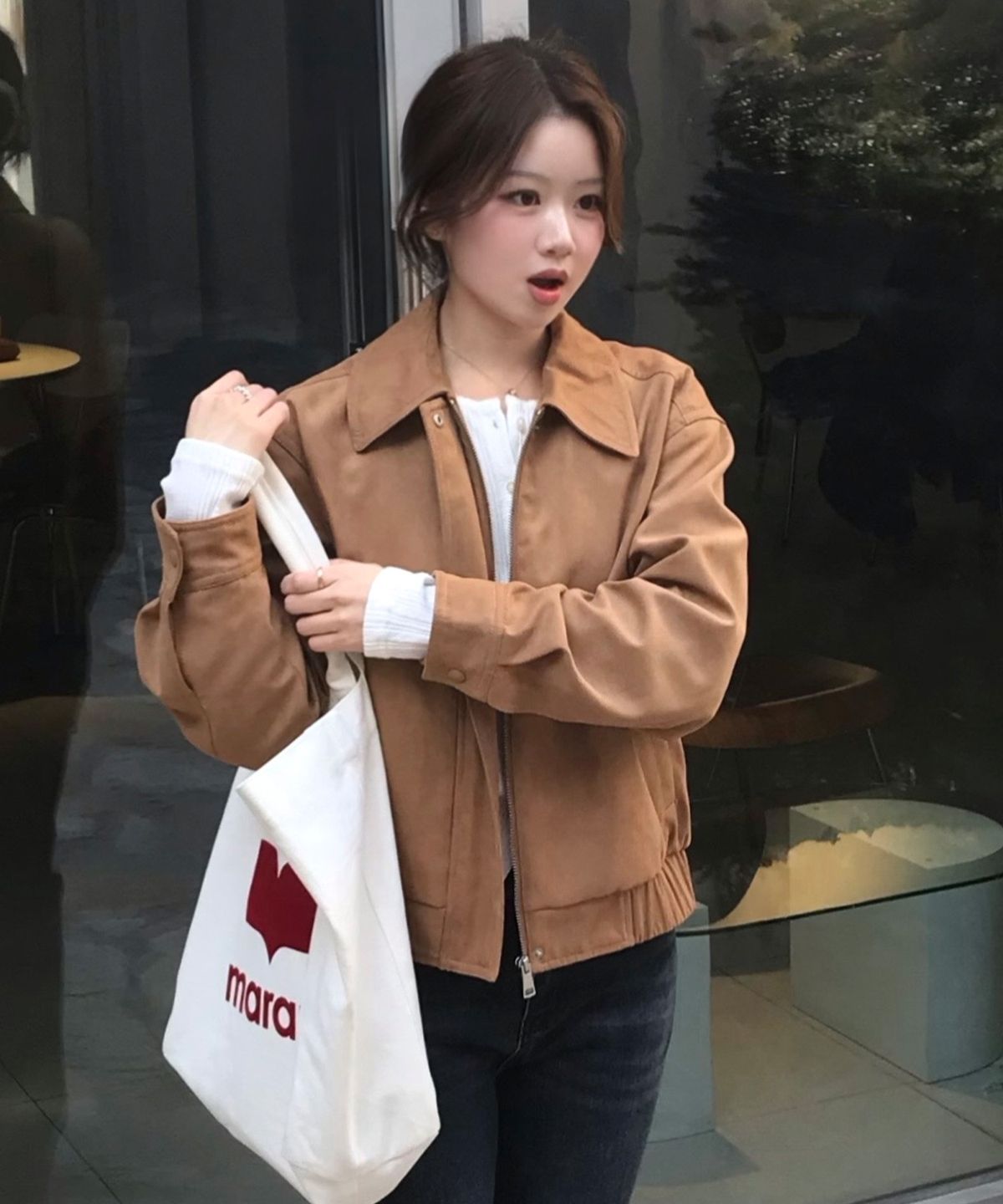 마인드브릿지 우먼(MIND BRIDGE WOMEN) [W]스웨이드 블루종 오버핏 점퍼
