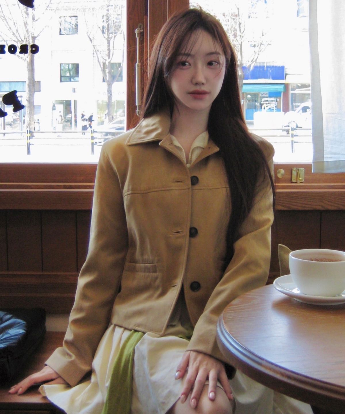 마인드브릿지 우먼(MIND BRIDGE WOMEN) 베이지 스웨이드 트러커 자켓