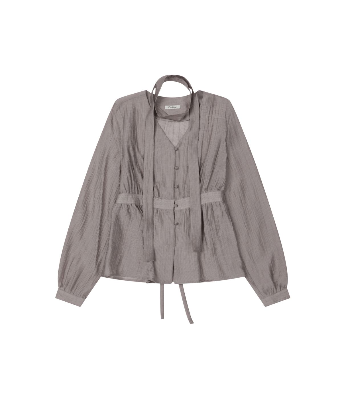 레더리(LEATHERY) 셔링 브이넥 머플러 블라우스 [PURPLE GREY]
