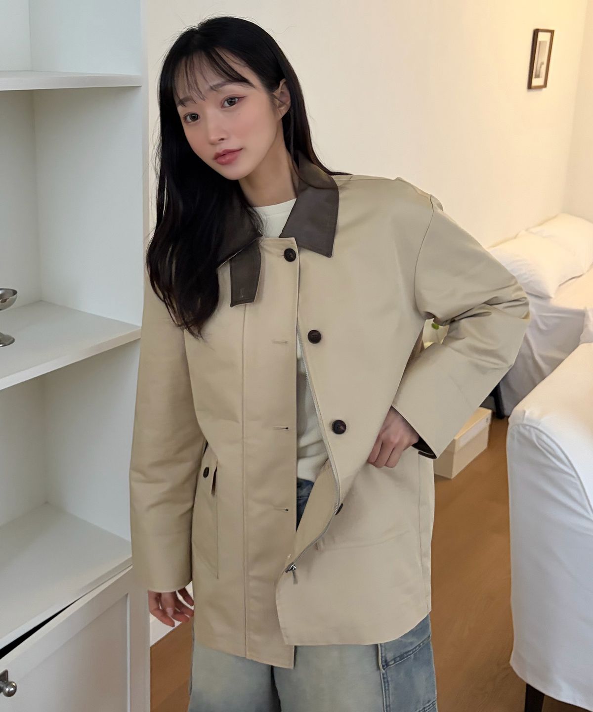 마인드브릿지 우먼(MIND BRIDGE WOMEN) [W]카라 배색 하프 워크 자켓