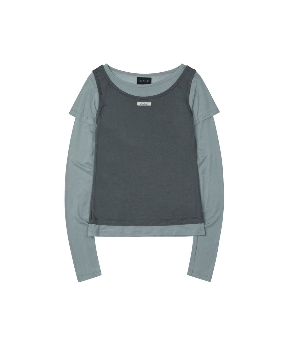 레더리(LEATHERY) 투톤 슬리브리스 레이어드 롱슬리브 [SAGE BLUE]