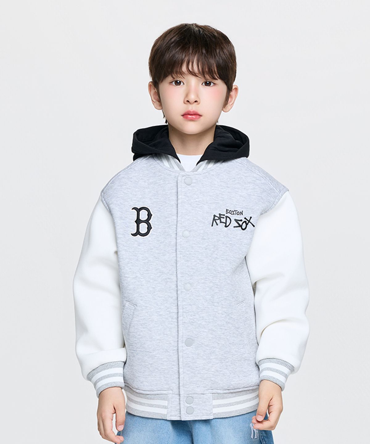 엠엘비 키즈(MLB KIDS) 스트릿 바시티 피케 후드 점퍼 BOS (L.Melange Grey)