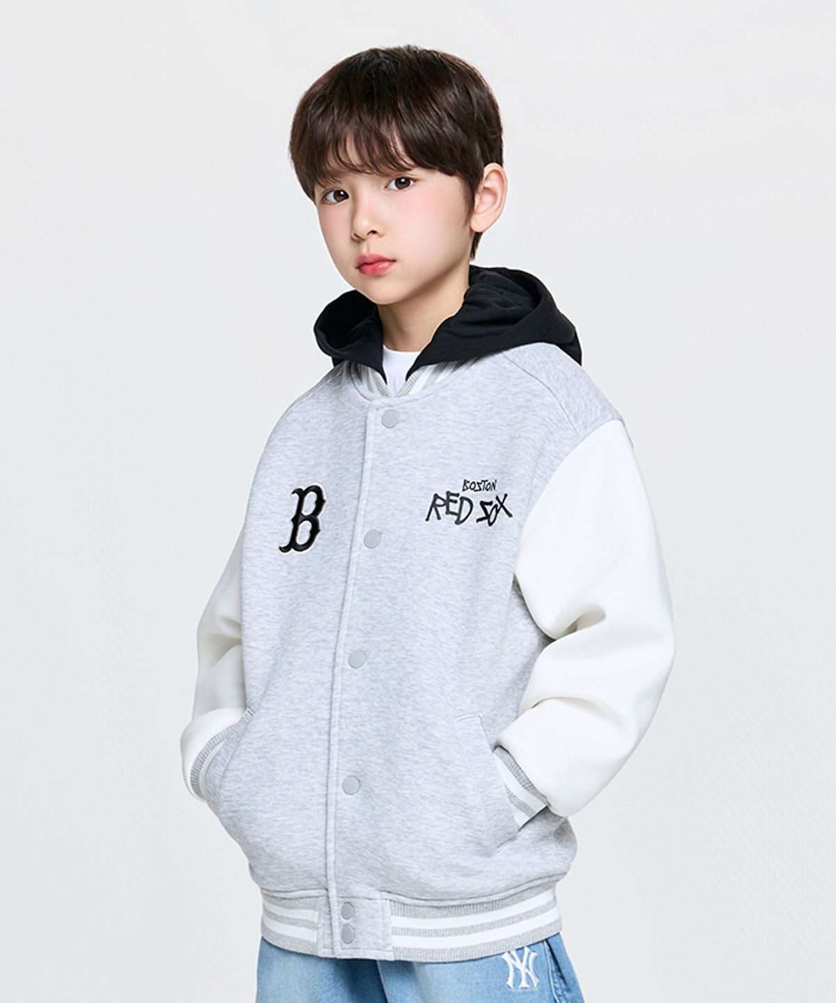 엠엘비 키즈(MLB KIDS) 스트릿 바시티 피케 후드 점퍼 BOS (L.Melange Grey)