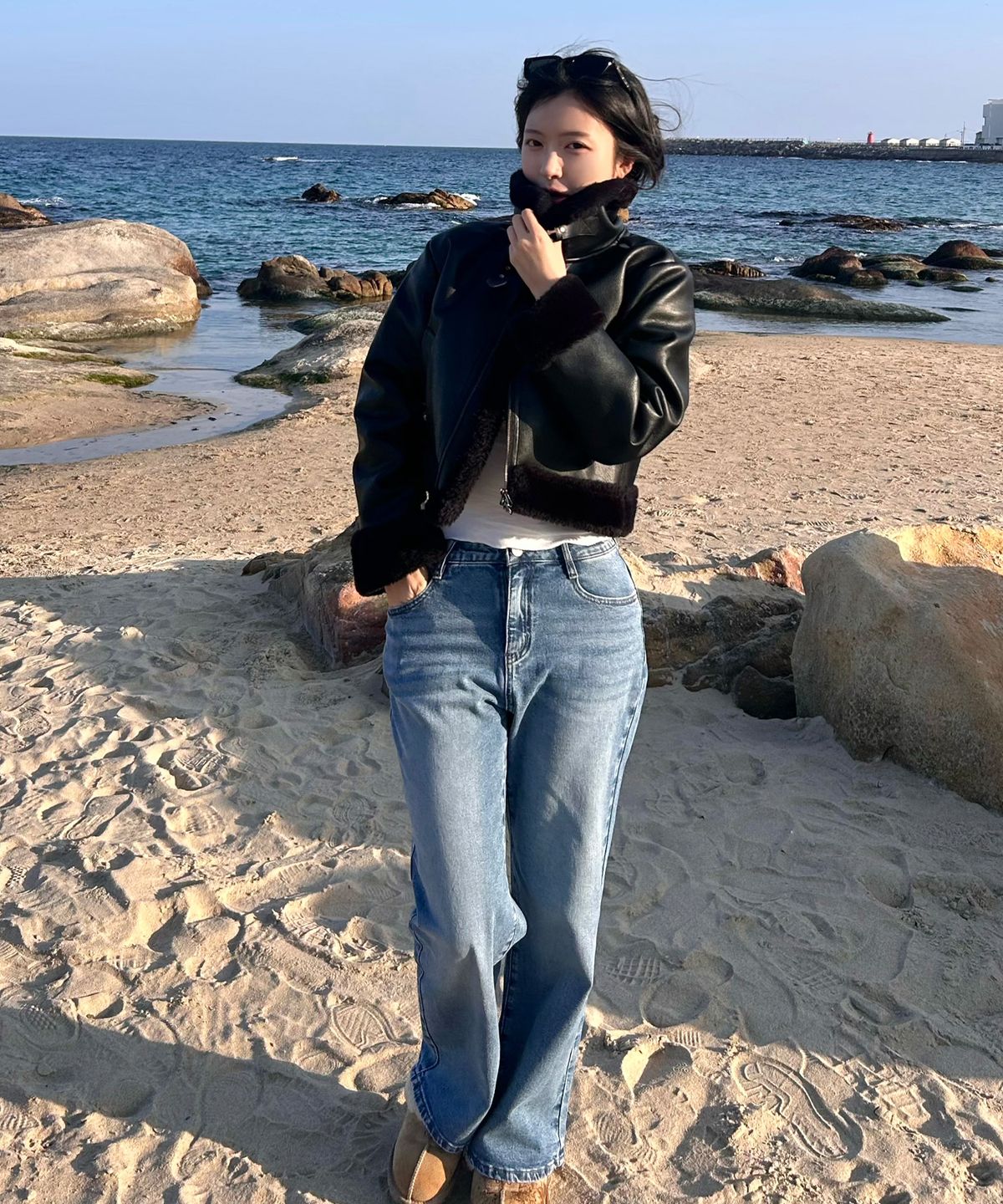 마인드브릿지 우먼(MIND BRIDGE WOMEN) [W]와이드 밴딩 연청 데님 팬츠