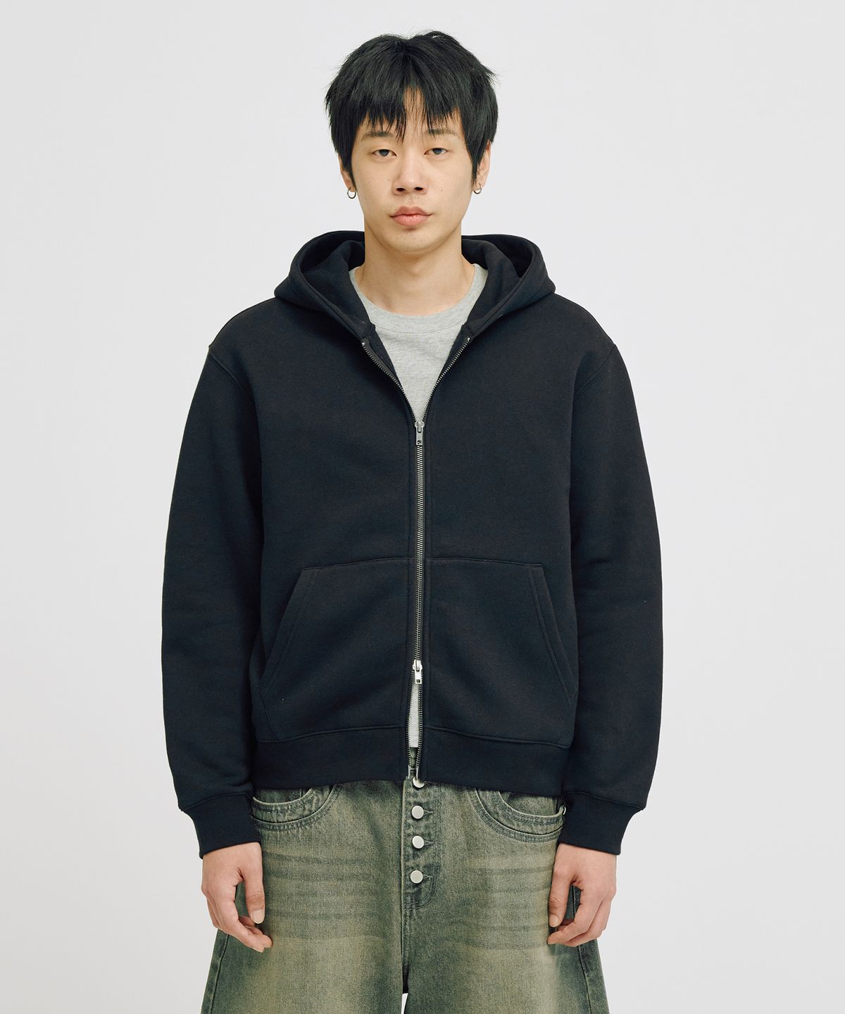 테이크이지(TAKEASY) [크롭 티셔츠 추가] 아일렛 크롭 후드집업 (블랙)
