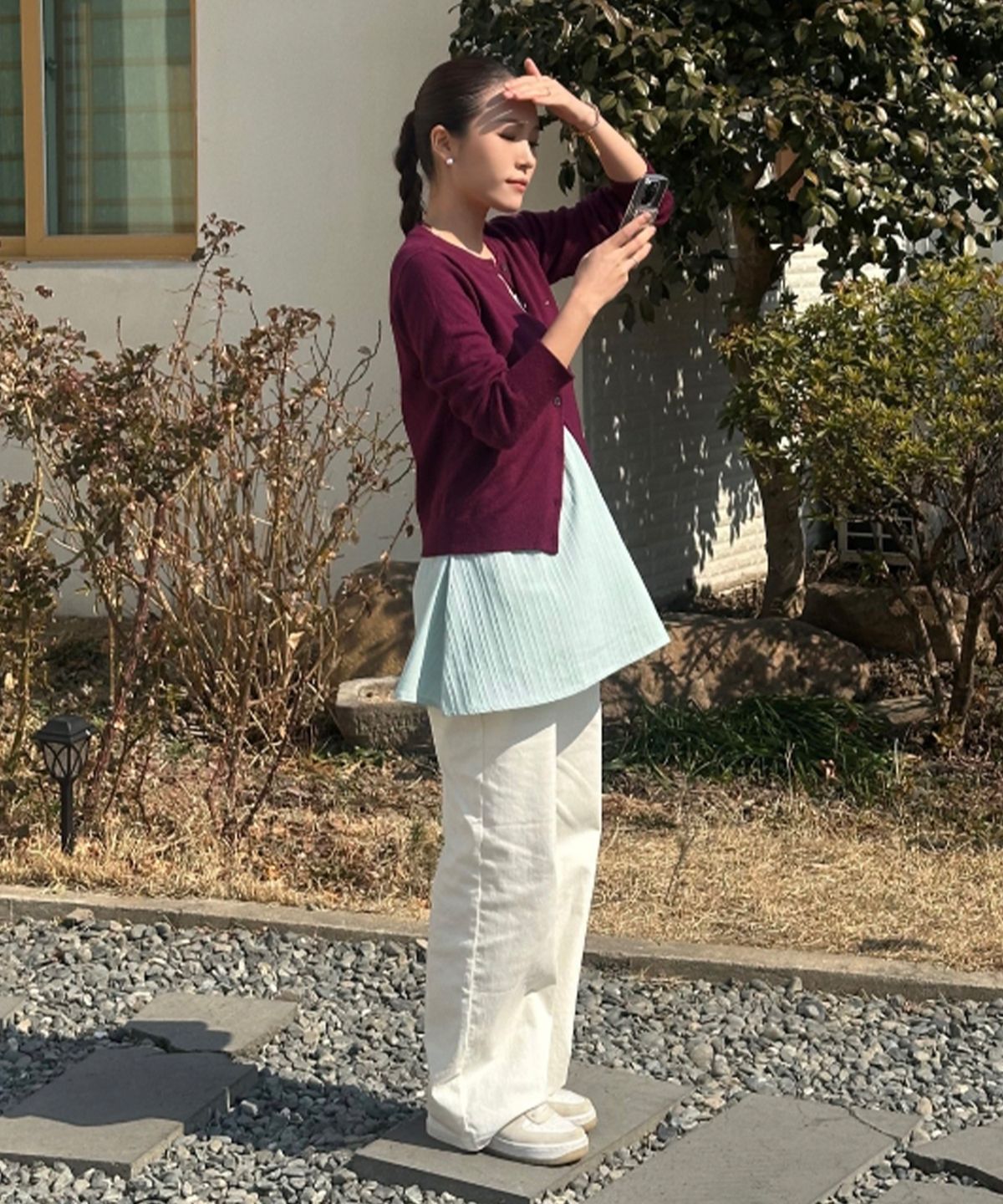 마인드브릿지 우먼(MIND BRIDGE WOMEN) [W]와이드 에크루 밴딩 데님 팬츠