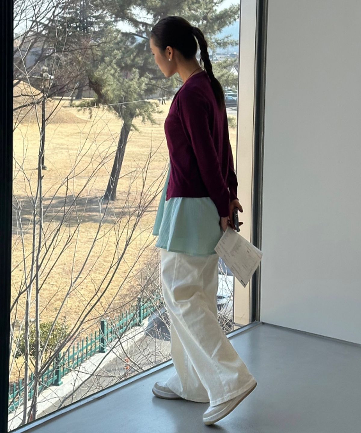 마인드브릿지 우먼(MIND BRIDGE WOMEN) [W]와이드 에크루 밴딩 데님 팬츠