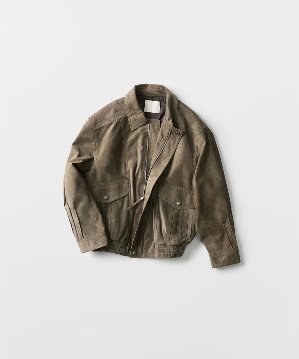 베르소(VERSO) Tucked Rivet Leather Bomber Jumper (toffee brown dusty khaki)