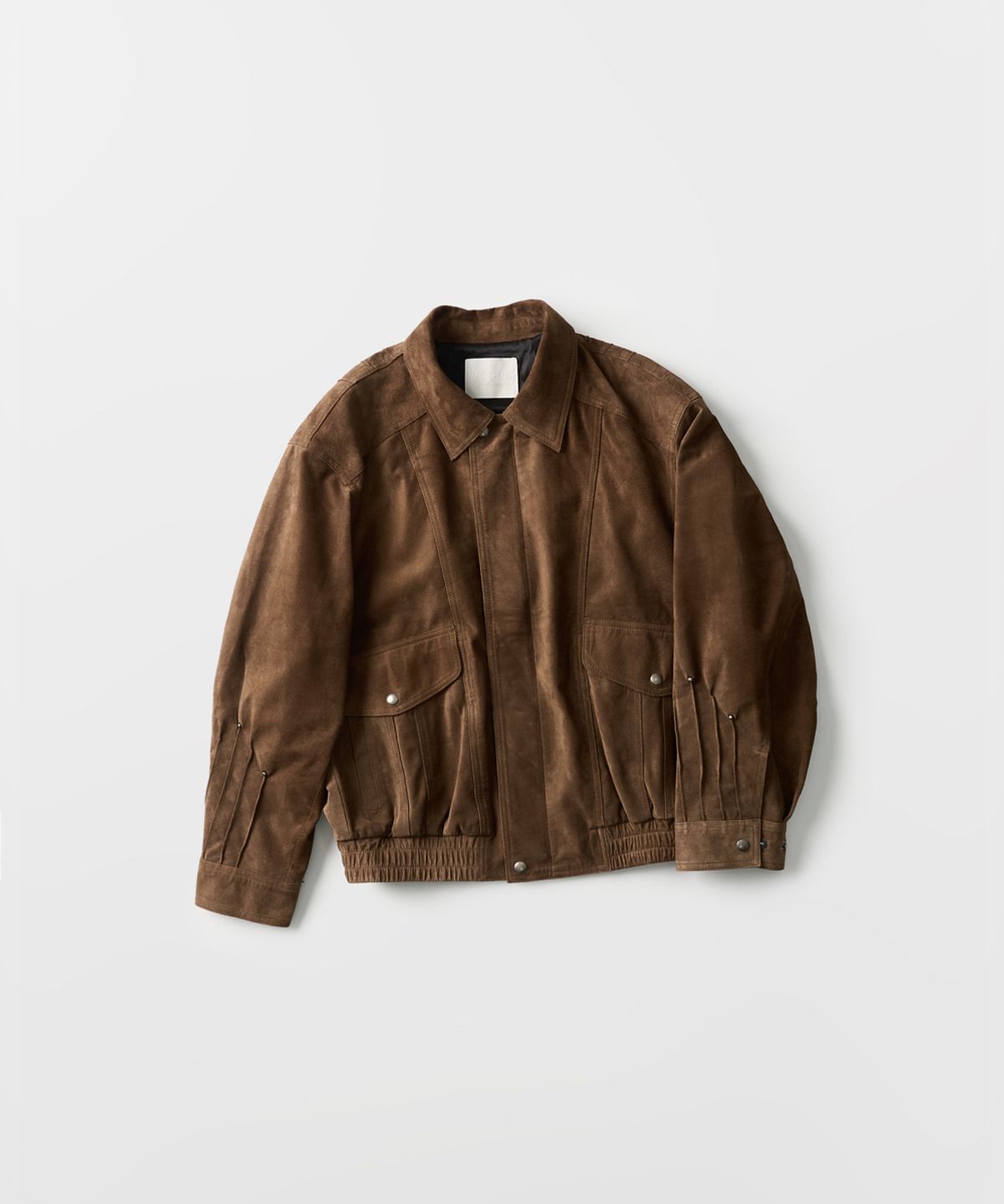 베르소(VERSO) Tucked Rivet Leather Bomber Jumper (toffee brown dusty khaki)