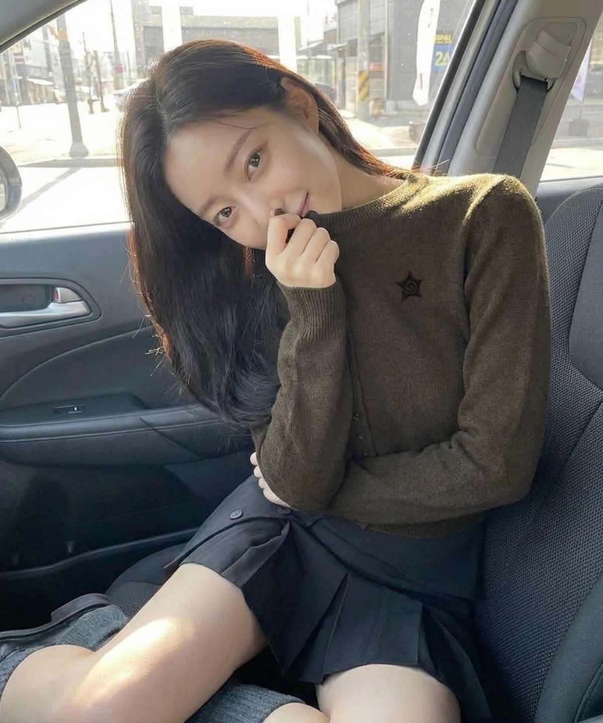 칙스(CHICKS) 라운드넥 가디건 브라운