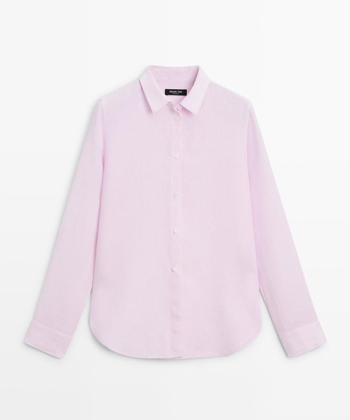 마시모두띠(MASSIMO DUTTI) 100% 린넨 핀스트라이프 프린트 루즈핏 셔츠
