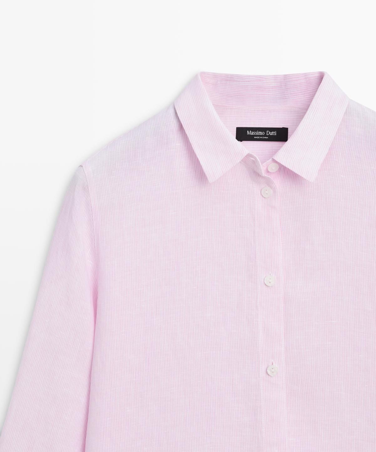 마시모두띠(MASSIMO DUTTI) 100% 린넨 핀스트라이프 프린트 루즈핏 셔츠