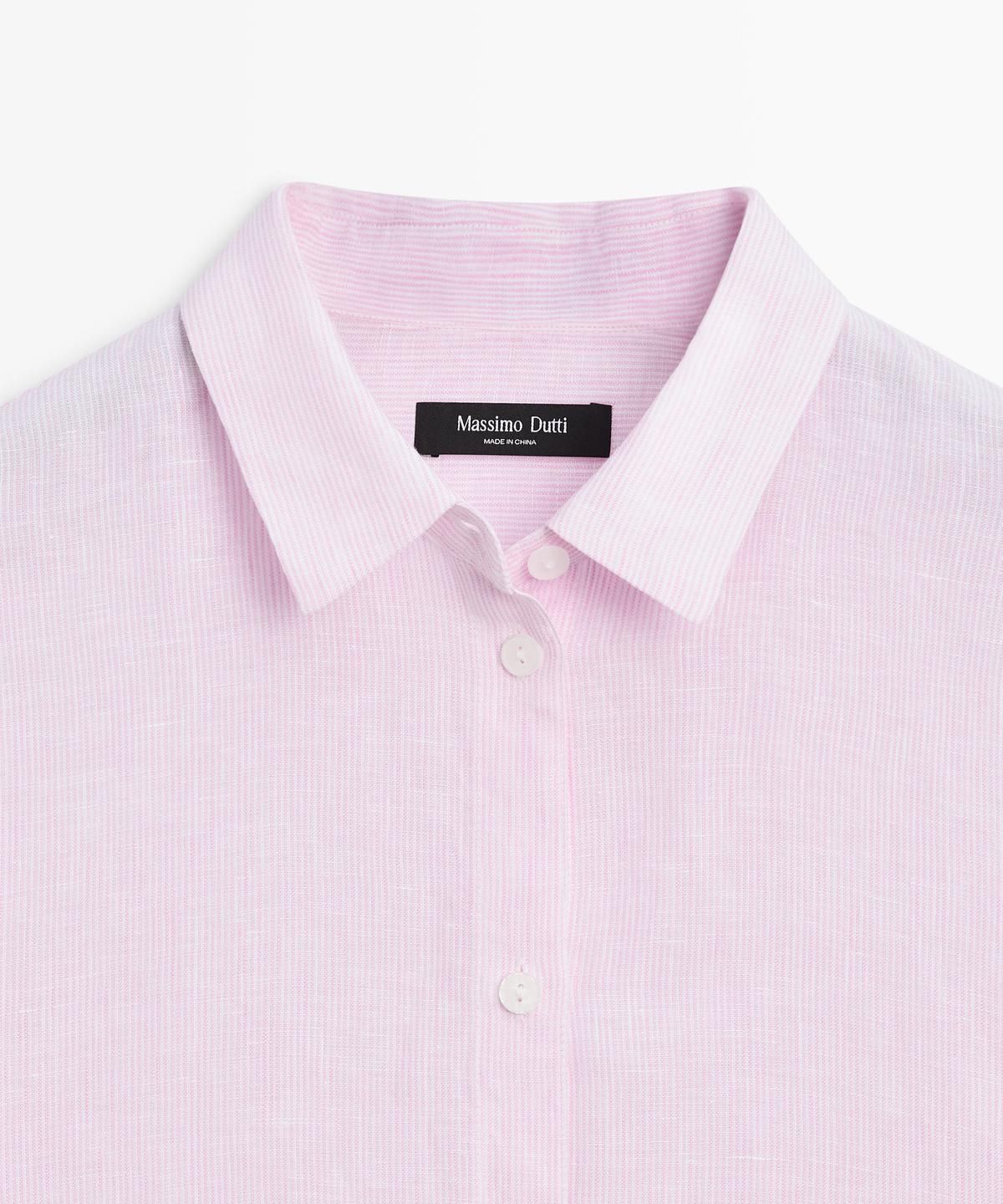 마시모두띠(MASSIMO DUTTI) 100% 린넨 핀스트라이프 프린트 루즈핏 셔츠