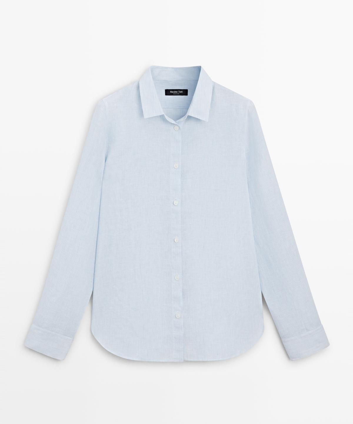 마시모두띠(MASSIMO DUTTI) 100% 린넨 핀스트라이프 레귤러 핏 셔츠