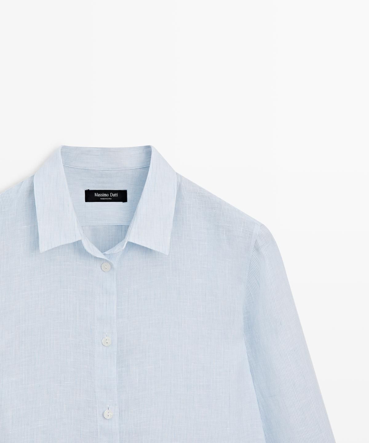 마시모두띠(MASSIMO DUTTI) 100% 린넨 핀스트라이프 레귤러 핏 셔츠