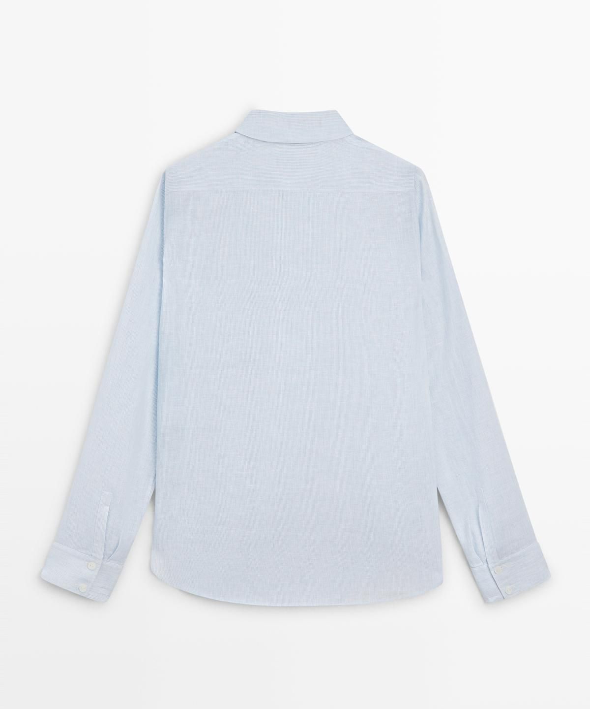 마시모두띠(MASSIMO DUTTI) 100% 린넨 핀스트라이프 레귤러 핏 셔츠