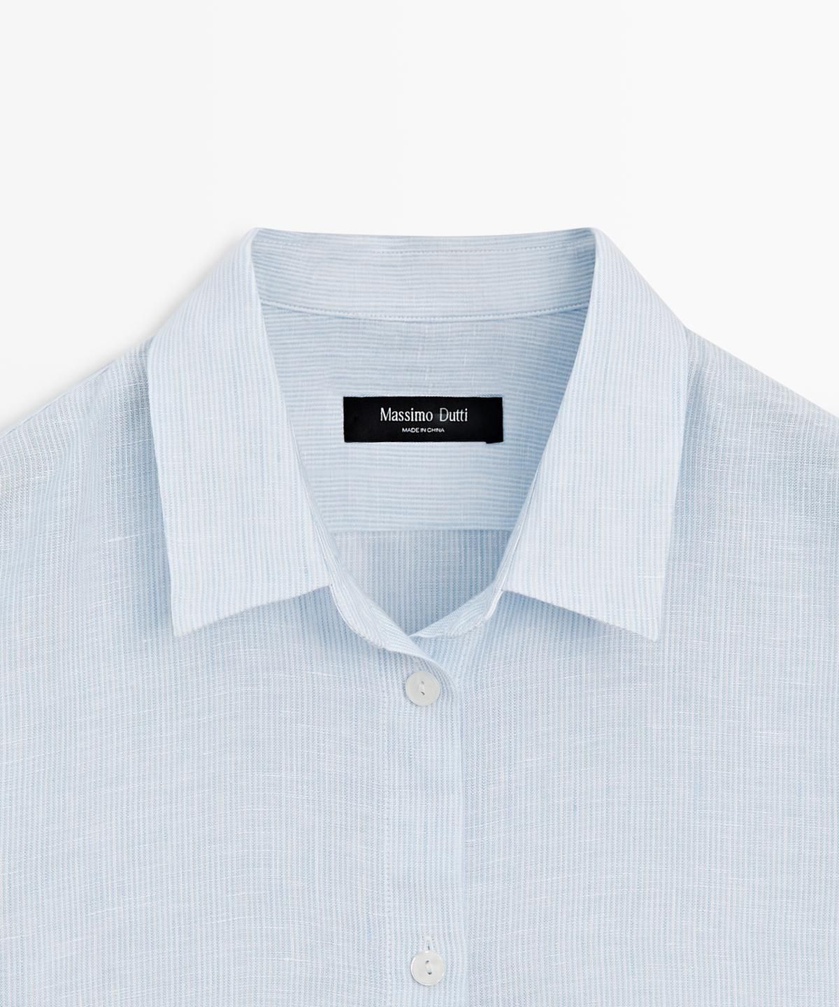 마시모두띠(MASSIMO DUTTI) 100% 린넨 핀스트라이프 레귤러 핏 셔츠