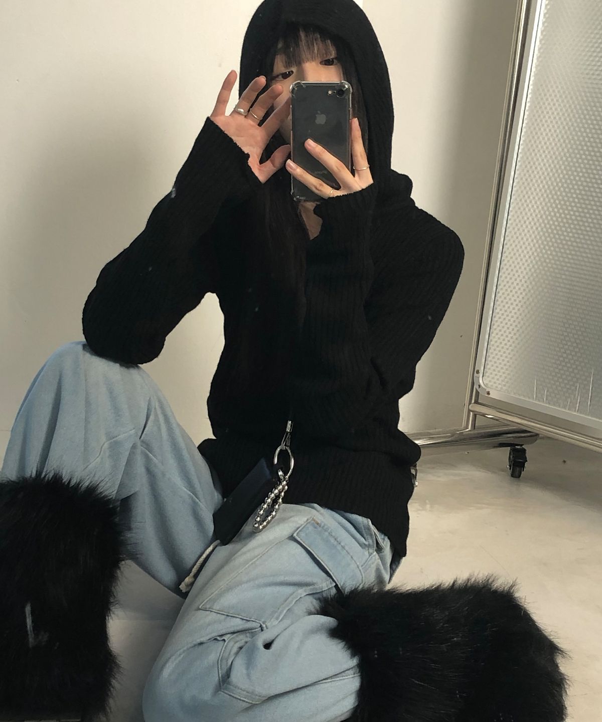 칙스(CHICKS) 와이드 카고 데님 팬츠 연청