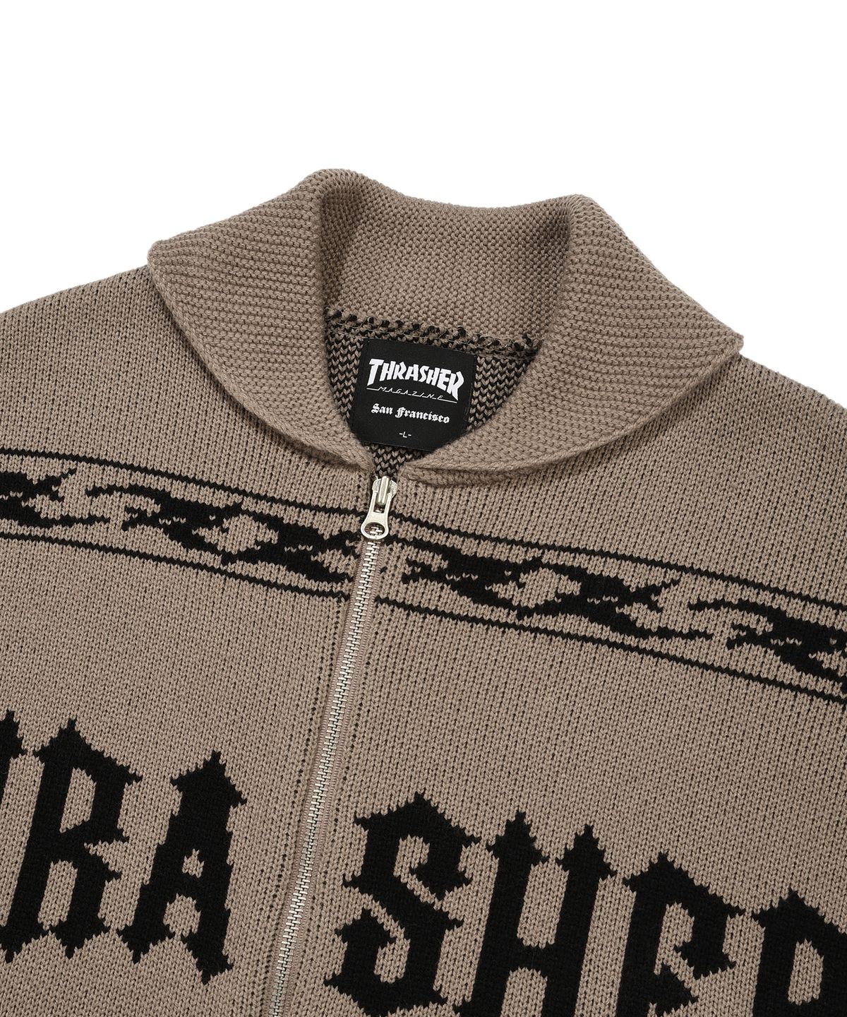 트레셔(THRASHER) 로우로우 패턴 니트집업 베이지