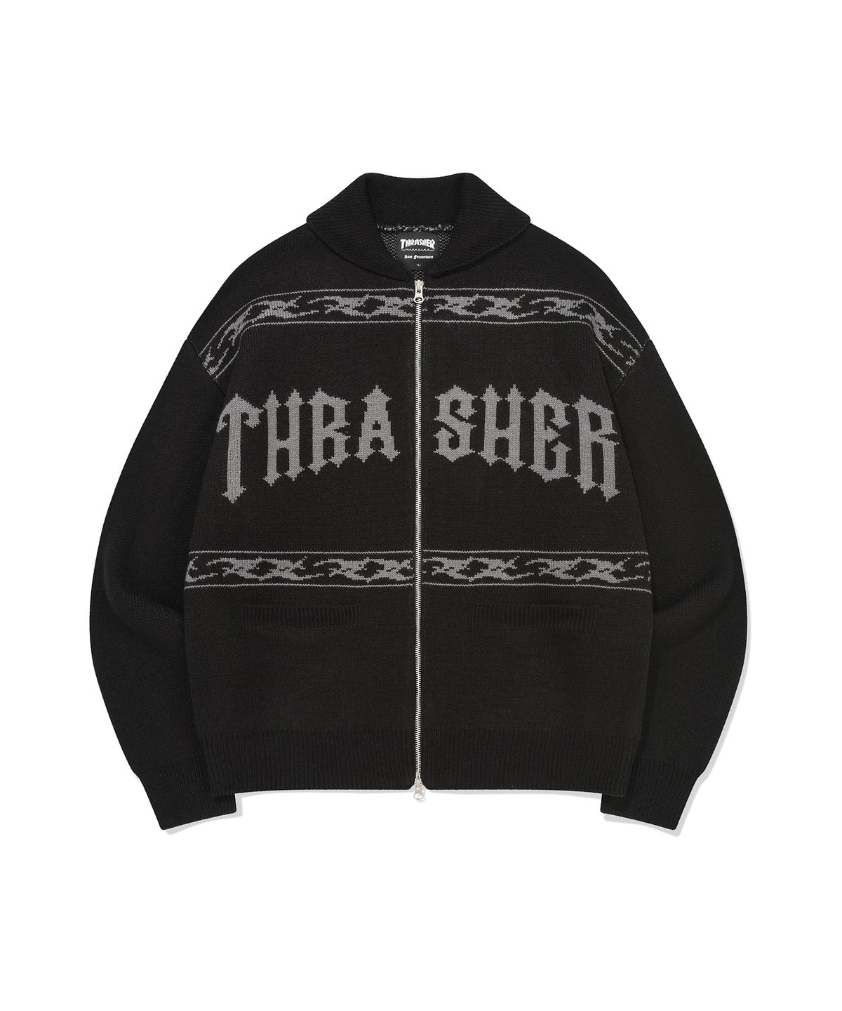 트레셔(THRASHER) 로우로우 패턴 니트집업 블랙